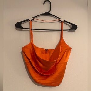 White Fox Boutique Vibrant Orange Satin Crop Top